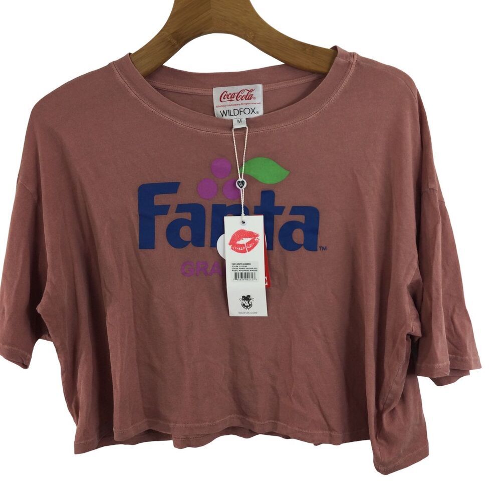 Wildfox Coca-Cola Fanta Grape Alhambra Crop T-Shirt Top Pigment Ash Rose M NWT